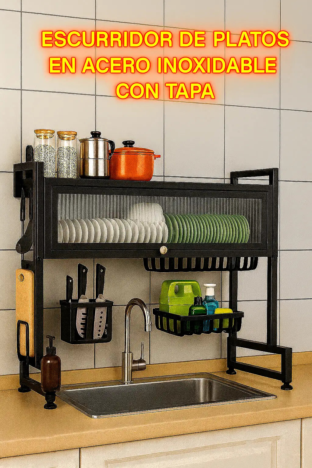 ESCURRIDOR DE LOZA CON TAPA