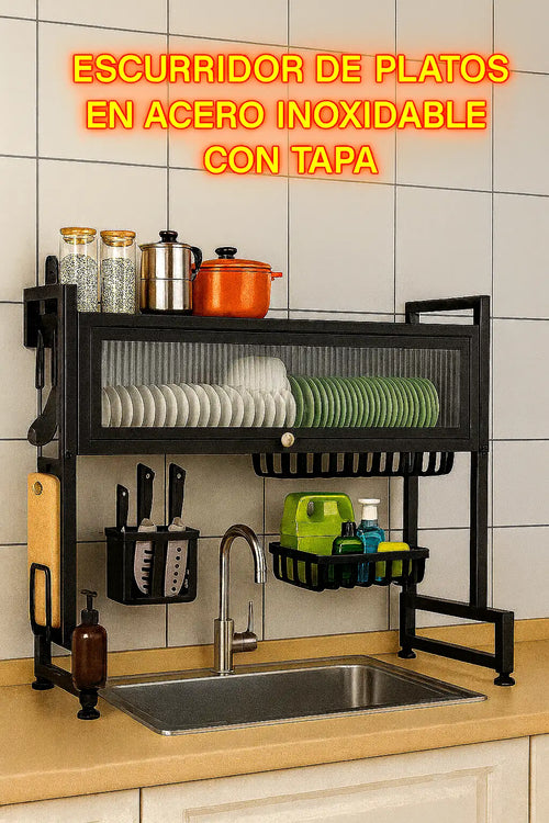 ESCURRIDOR DE LOZA CON TAPA